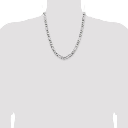 Sterling Silver Rhodium-plated 7.75mm Figaro Chain Necklace 22"
