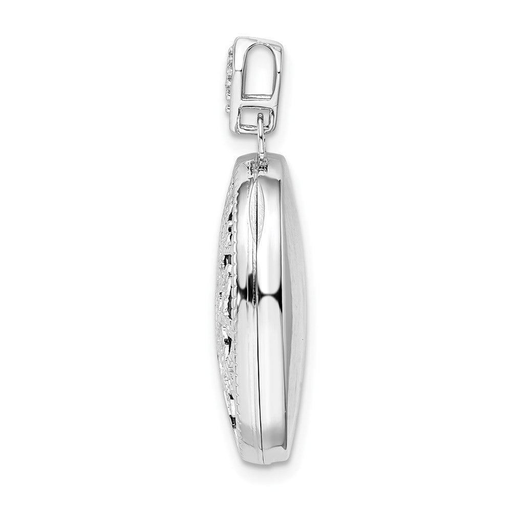 Sterling Silver Rhodium-plate Polished & Textured Diamond Tree Locket Pendant