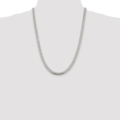 Sterling Silver Rhodium-plated 6.4mm Polished Domed Curb Chain Necklace 24"
