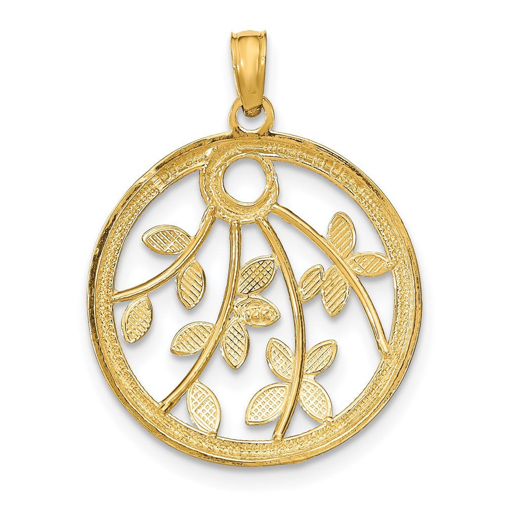 14k Yellow Gold Rhodium Round Frame Charm Pendant
