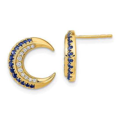 14k Yellow Gold Polished Moon Sapphire and Diamond Stud Earrings