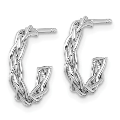 14k Yellow Gold Rhodium-plated Polished Woven Braid 3 x 15mm C-Hoop Earrings