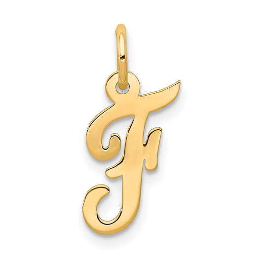14k Yellow Gold Small Script Letter F Initial Charm Pendant