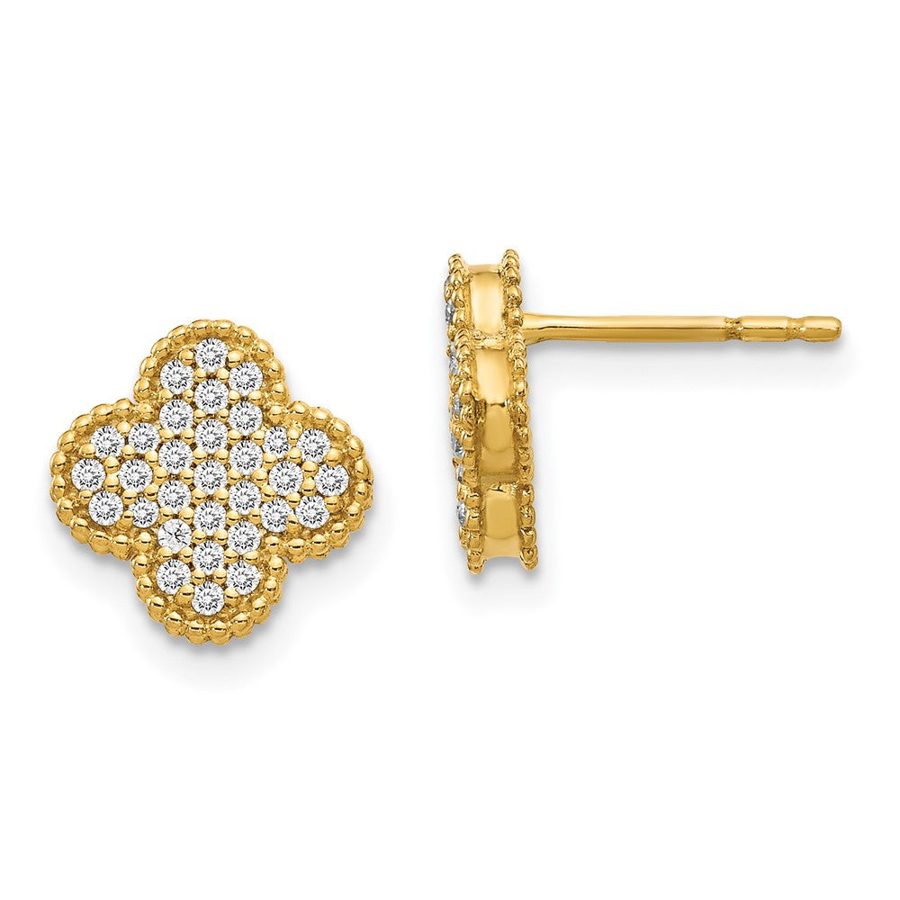 14k Yellow Gold Diamond Quatrefoil Stud Earrings