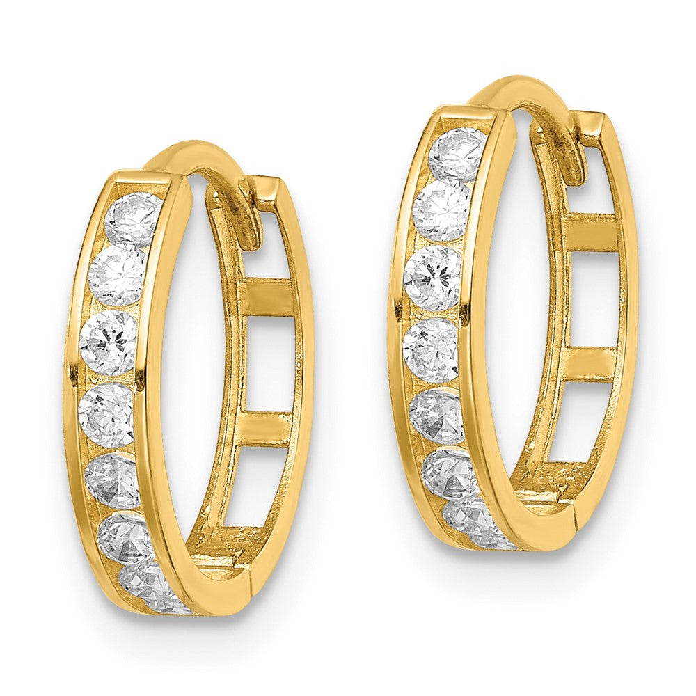 14k Yellow Gold Cubic Zirconia Hinged Hoop Earrings