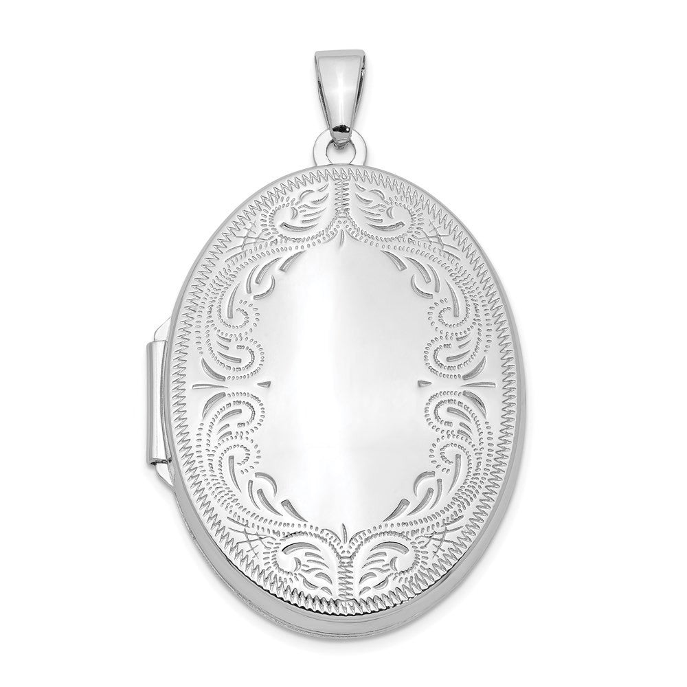 Sterling Silver Rhodium-plated 31mm Oval Scroll Locket Pendant