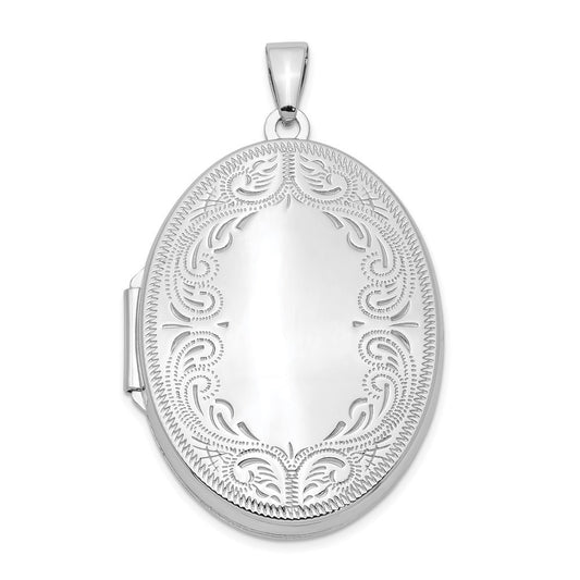 Sterling Silver Rhodium-plated 31mm Oval Scroll Locket Pendant