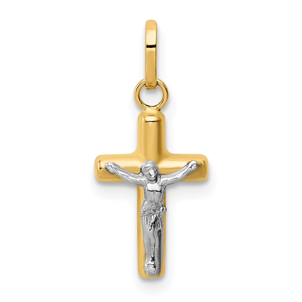 14k Yellow Gold Rhodium Polished Hollow Crucifix Charm Pendant