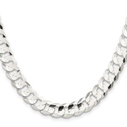 Sterling Silver 9.75mm Concave Beveled Curb Chain Necklace 20"
