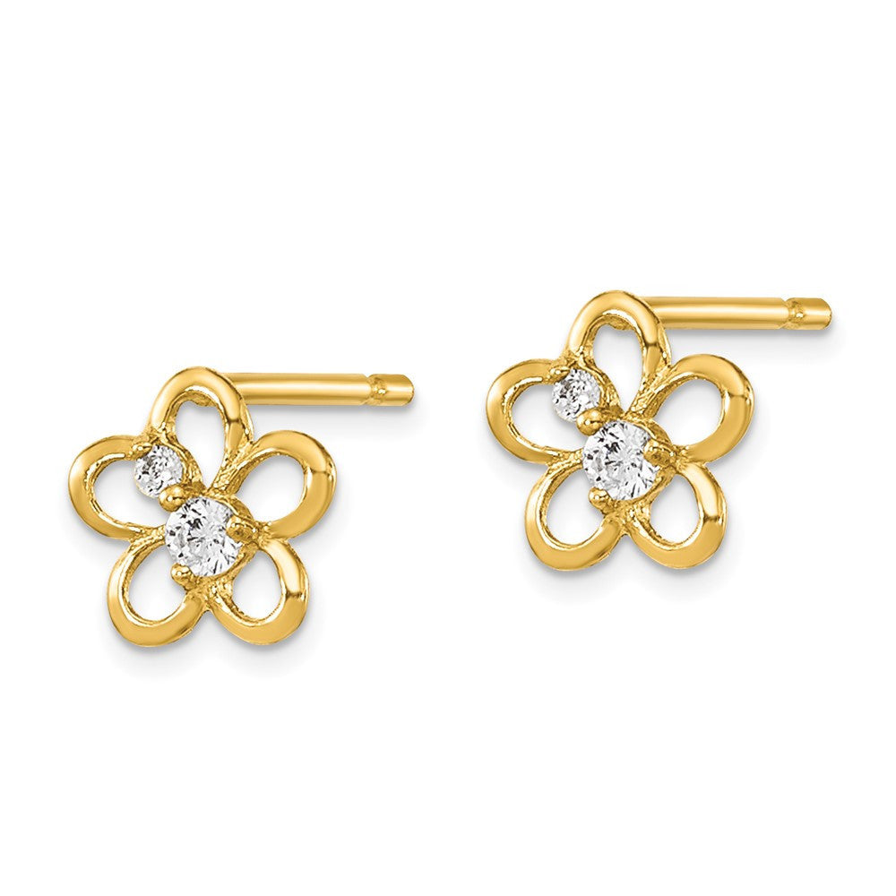 14k Yellow Gold CZ Children's Flower Button Stud Earrings