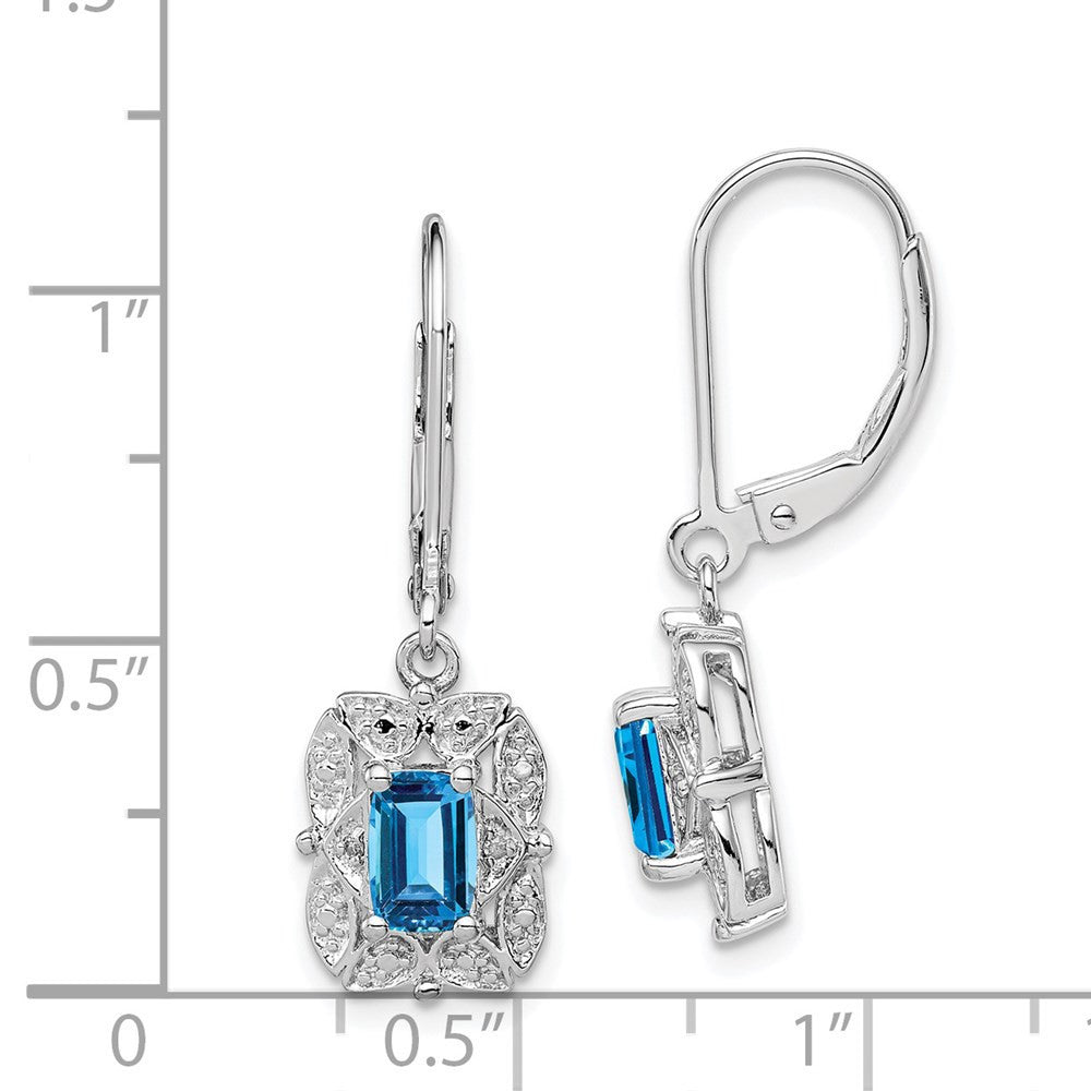 Sterling Silver Rhodium-plated Diamond and Blue Topaz Dangle Earrings