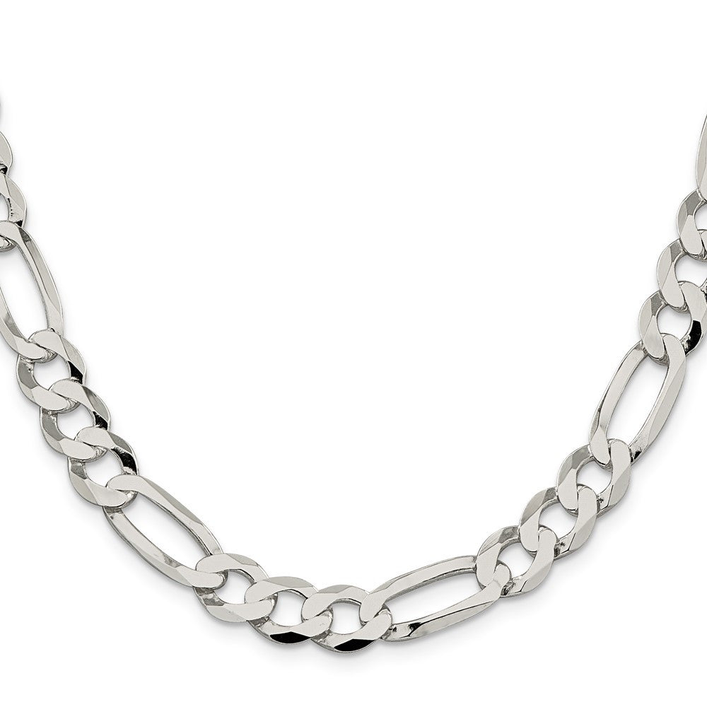 Sterling Silver 9.7mm Lightweight Flat Figaro Chain Necklace 26"