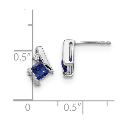 14K White Gold Cushion Cr. Sapphire and Diamond Stud Earrings