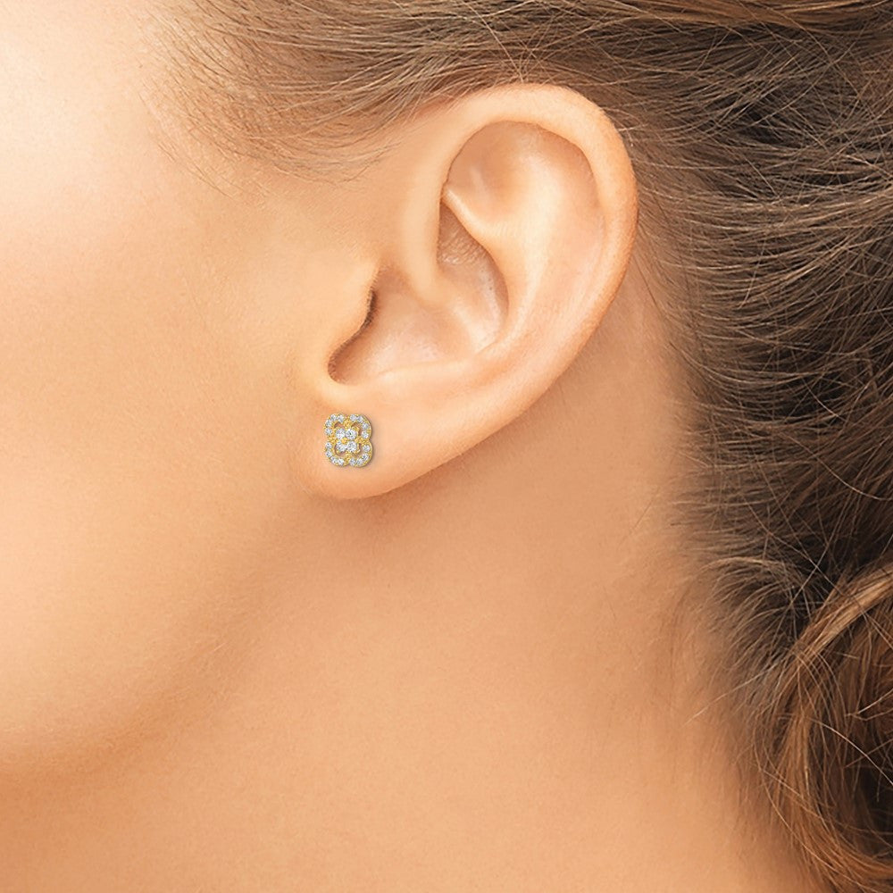 14k Yellow Gold Polished Flower CZ Button Stud Earrings