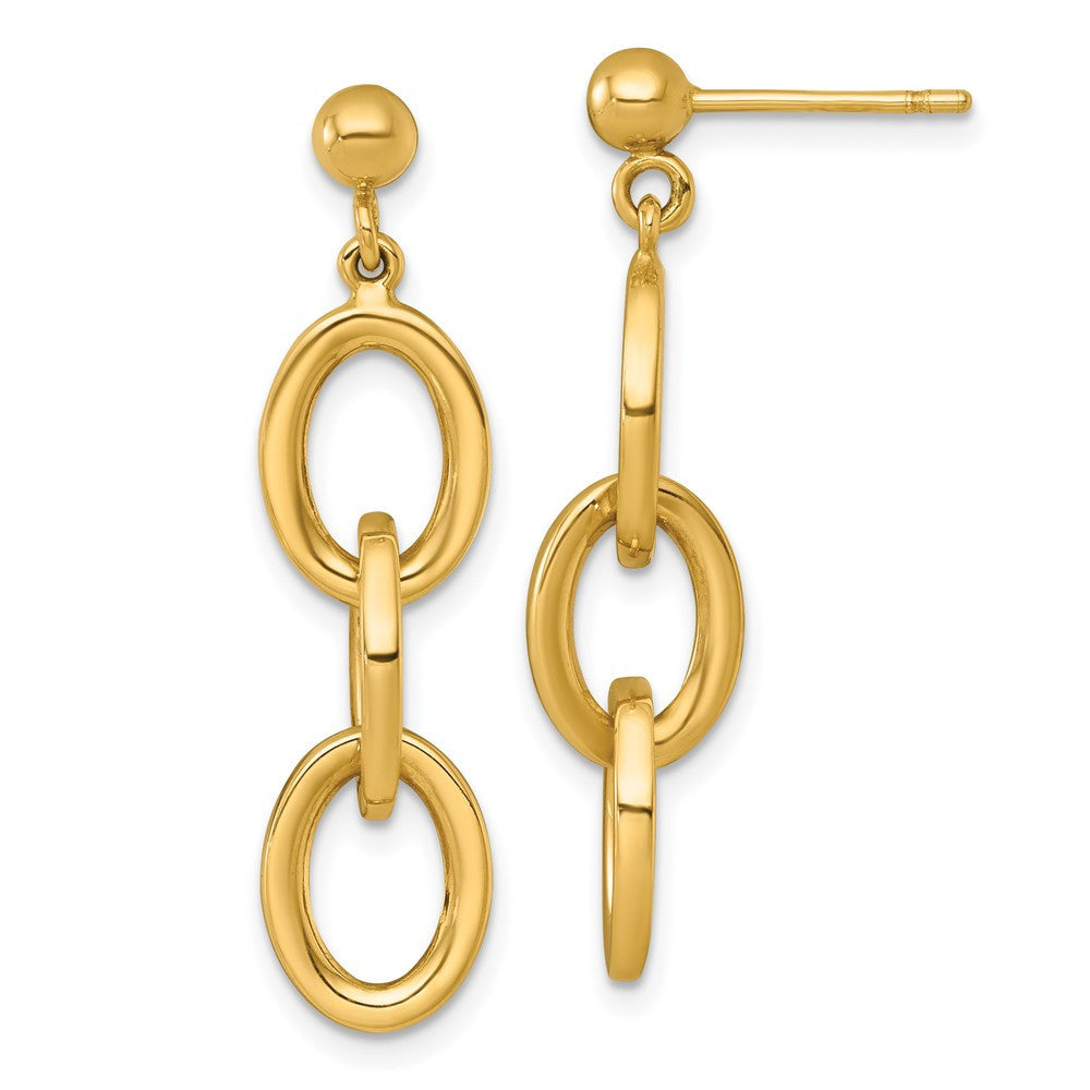 14k Yellow Gold Polished Oval Cable Chain Dangle Earrings