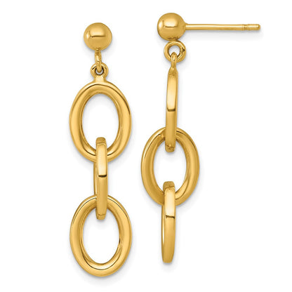 14k Yellow Gold Polished Oval Cable Chain Dangle Earrings