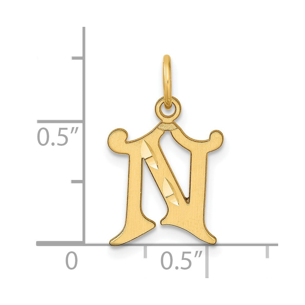 14k Yellow Gold Diamond-cut Letter N Initial Charm Pendant
