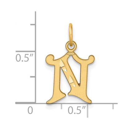 14k Yellow Gold Diamond-cut Letter N Initial Charm Pendant