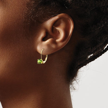 14k Yellow Gold 5mm Peridot Leverback Drop & Dangle Earrings