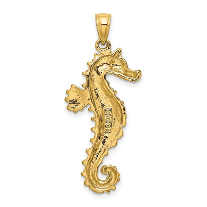 14k Yellow Gold Textured Seahorse Charm Pendant
