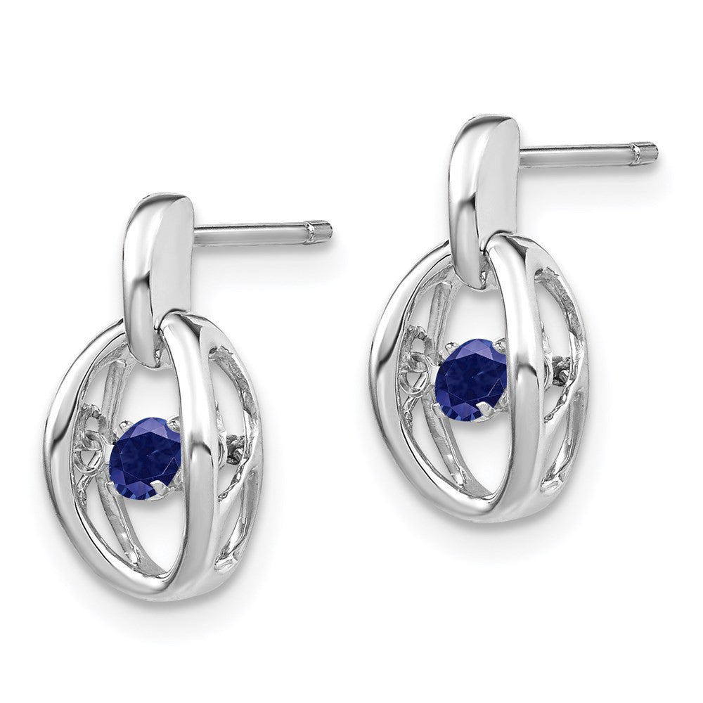 Sterling Silver Rhodium Created Blue Sapphire Birthstone Vibrant Dangle Earrings