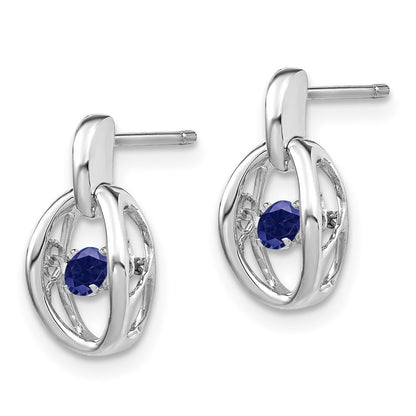 Sterling Silver Rhodium Created Blue Sapphire Birthstone Vibrant Dangle Earrings
