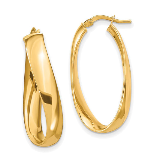 14k Yellow Gold Twisted 6mm Oval Hoop Earrings