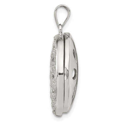 Sterling Silver Rhodium-plated CZ Flower Design 22mm Locket Pendant