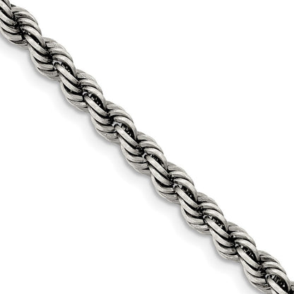 Sterling Silver Ruthenium-plated 4.5mm Rope Chain Necklace 24"