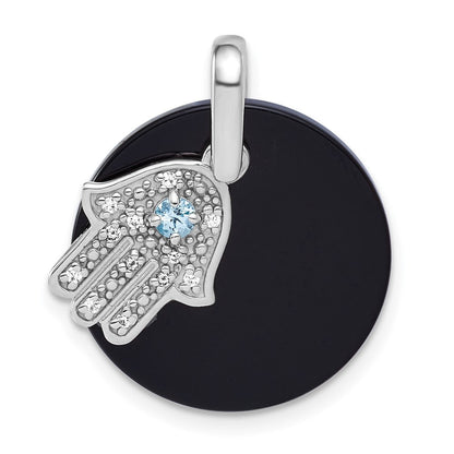 Sterling Silver Rhodium-plated Polished Gemstone Hamsa Dangle Pendant