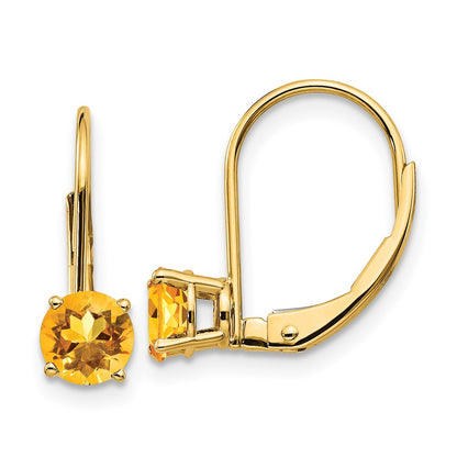 14k Yellow Gold 5mm Citrine Leverback Dangle Earrings