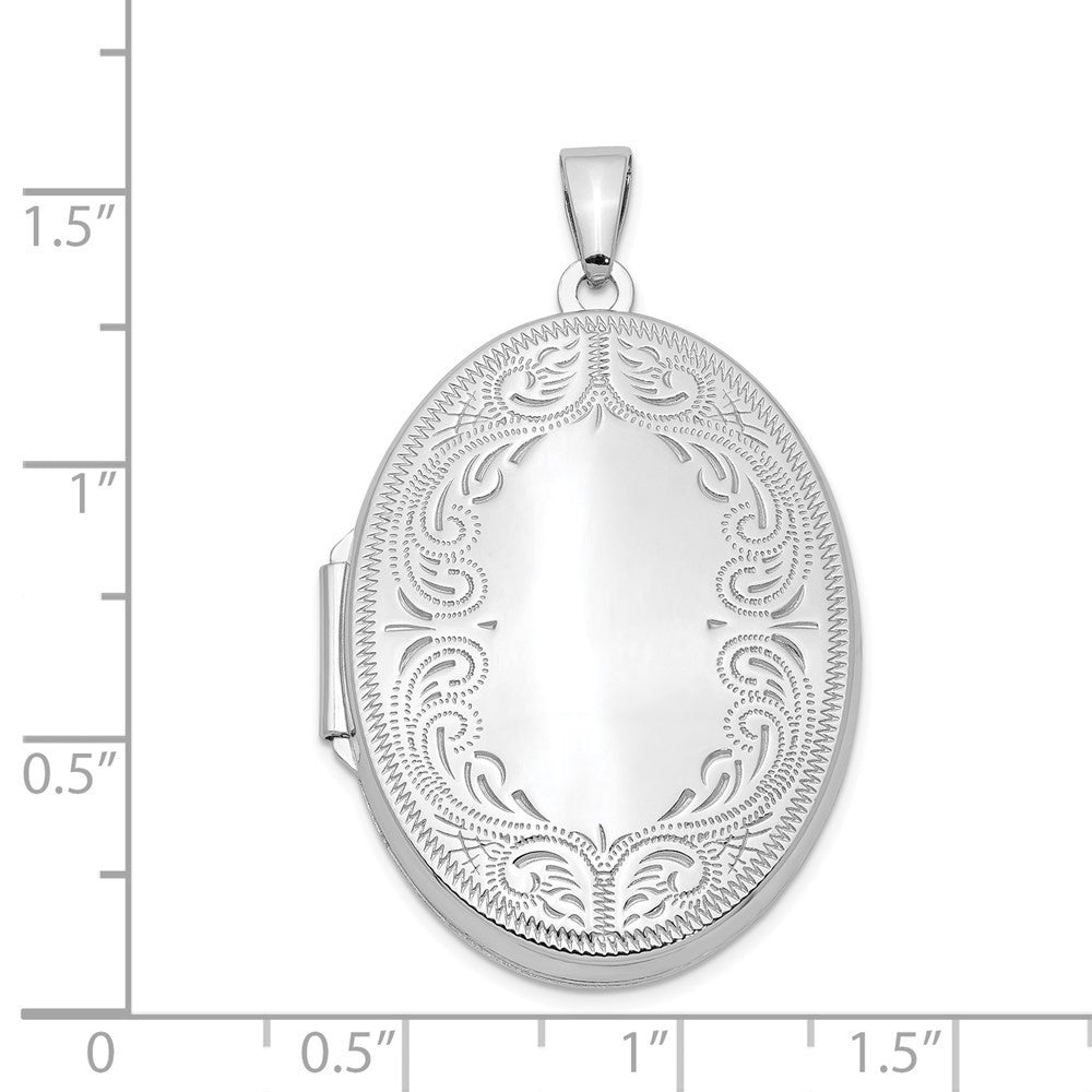 Sterling Silver Rhodium-plated 31mm Oval Scroll Locket Pendant