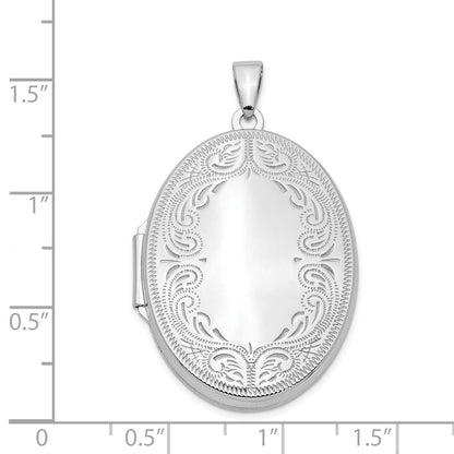 Sterling Silver Rhodium-plated 31mm Oval Scroll Locket Pendant