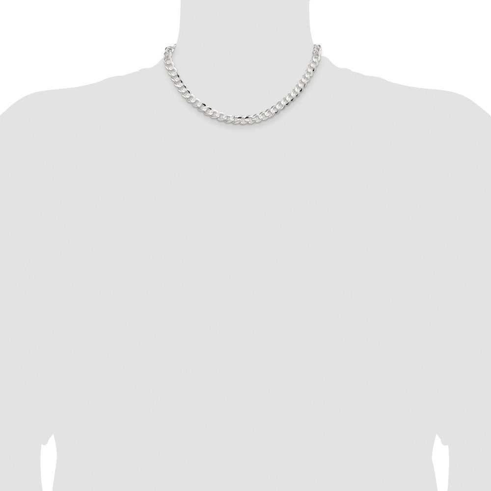 Sterling Silver Rhodium-plated 7.8mm Concave Beveled Curb Chain Necklace 16"