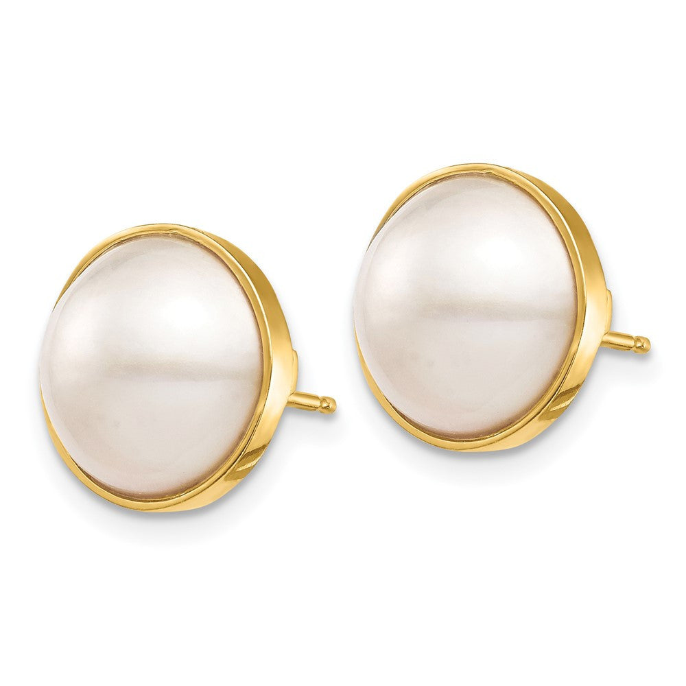 14k Yellow Gold 10-11mm White Mabe Saltwater Cultured Pearl Stud Earrings