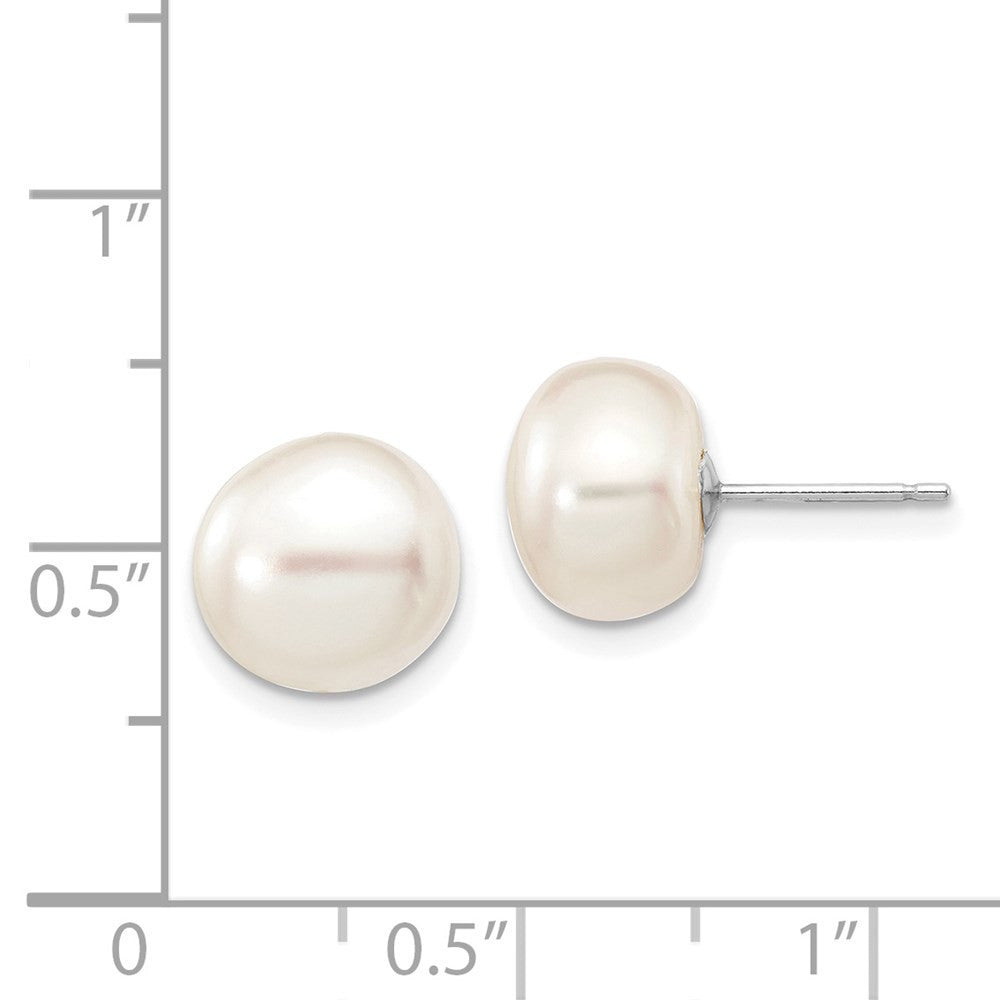 14k White Gold 9-10mm White Button Freshwater Cultured Pearl Stud Earrings