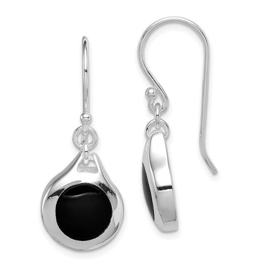 Sterling Silver Rhodium-plated Polished Onyx Tear Dangle Earrings