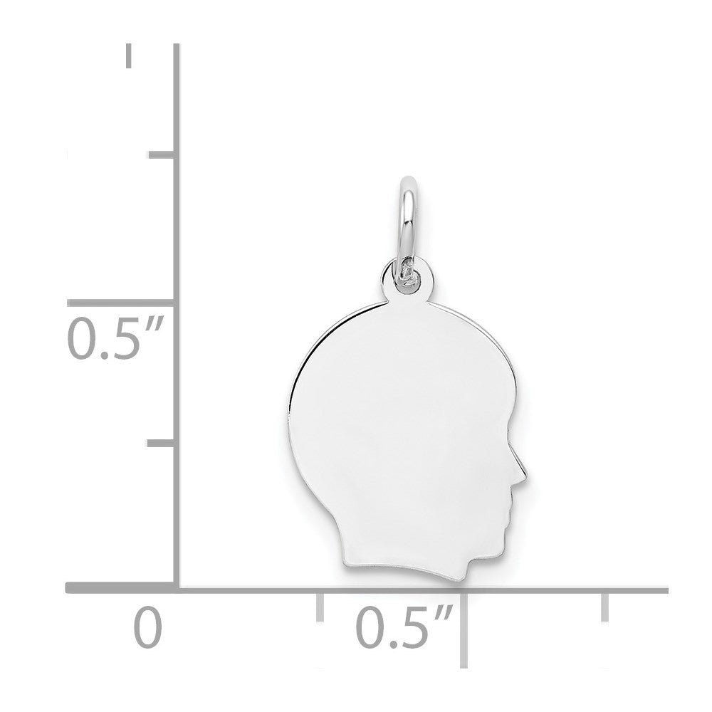 14k White Gold White Plain Small.018 Depth Facing Right Boy Charm Pendant
