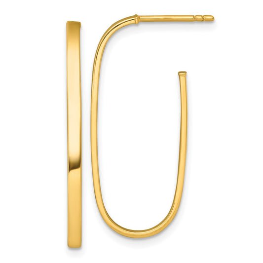 14k Yellow Gold Polished Long Oval 2mm Tube Hoop Earrings