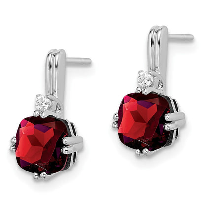 14k White Gold Cushion Garnet and Diamond Dangle Earrings