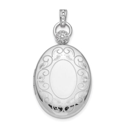 Sterling Silver Rhodium-plated 26mm Oval Diamond Accent Satin Locket Pendant
