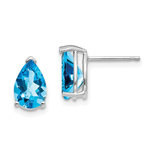 14k White Gold 9x6mm Blue Topaz Stud Earrings