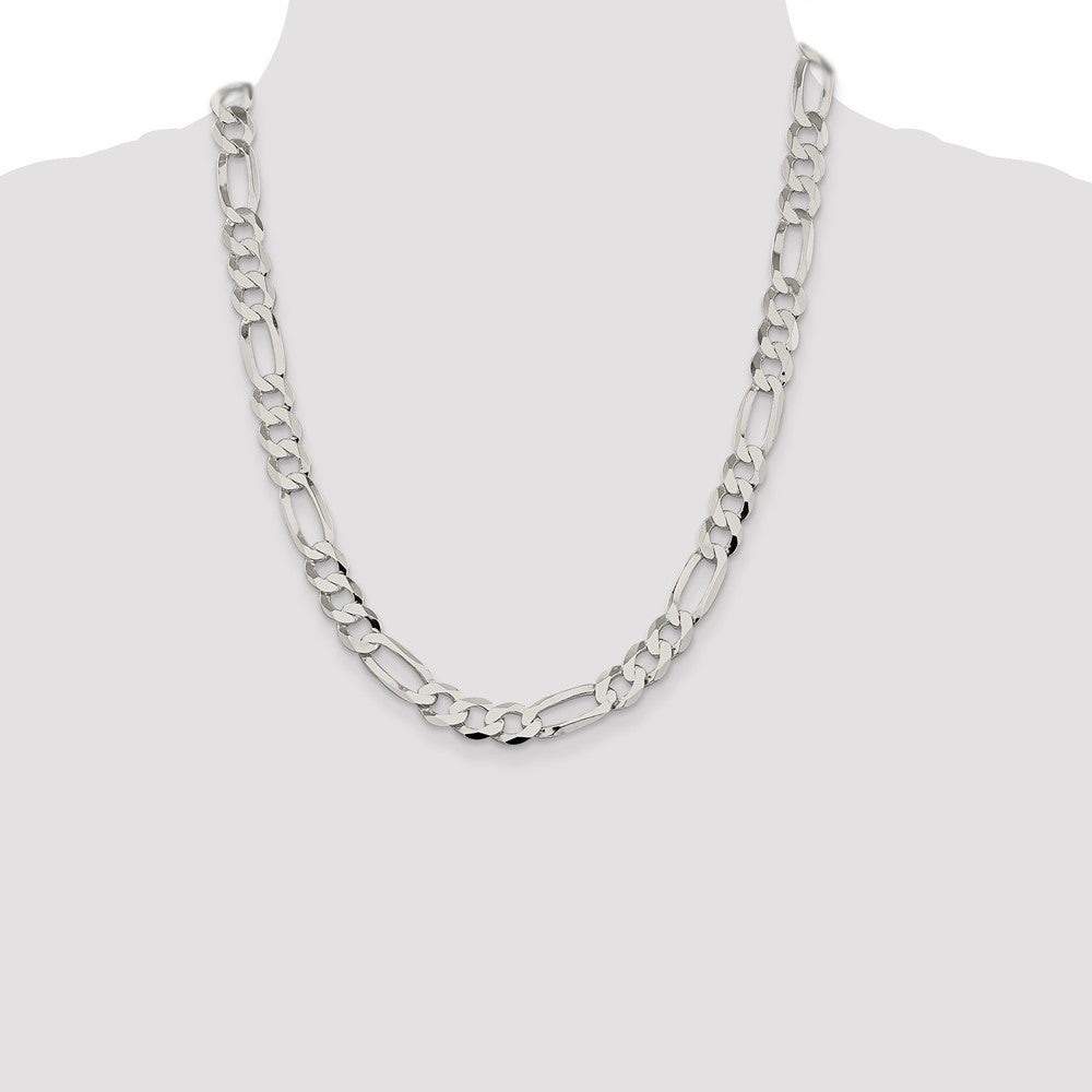 Sterling Silver 9.7mm Lightweight Flat Figaro Chain Necklace 22"
