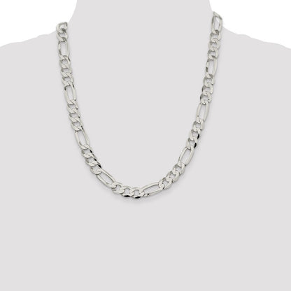 Sterling Silver 9.7mm Lightweight Flat Figaro Chain Necklace 22"
