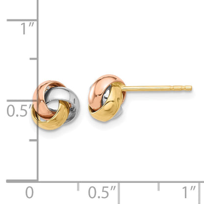 14K Tri-color Gold Polished Love Knot Stud Earrings