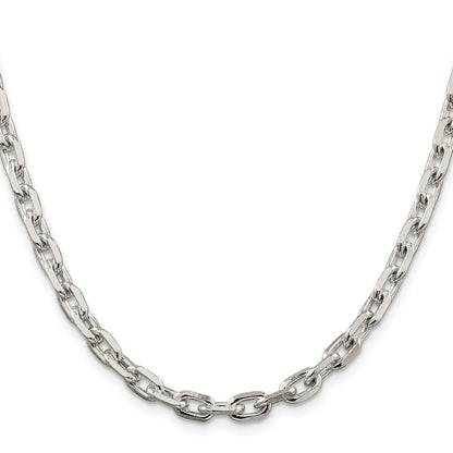 Sterling Silver Rhodium-plated 5.4mm Beveled Oval Cable Chain Necklace 18"