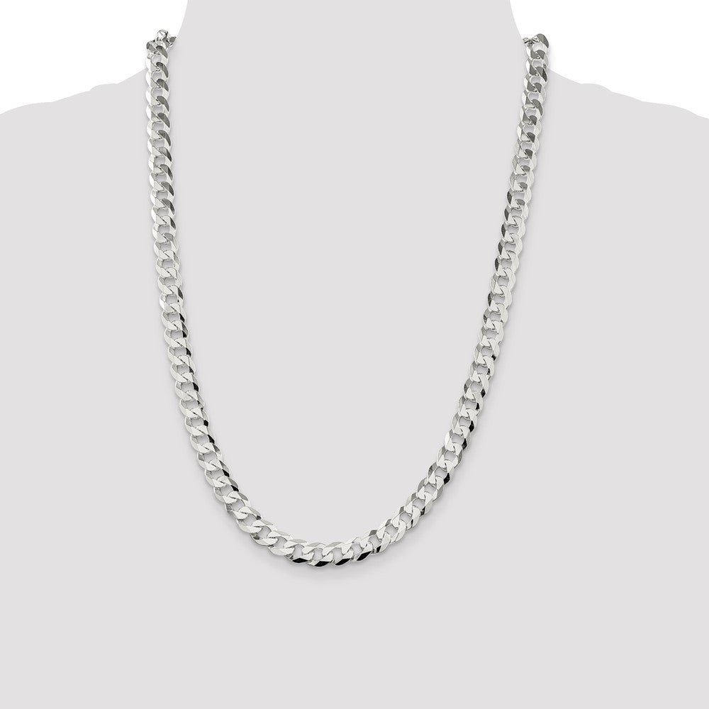 Sterling Silver 8.5mm Flat Curb Chain Necklace 24"