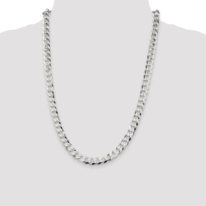 Sterling Silver 8.5mm Flat Curb Chain Necklace 24"
