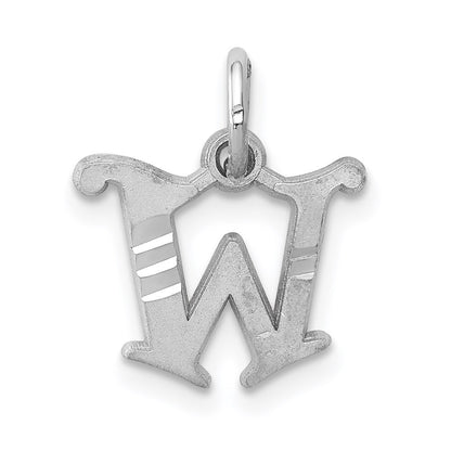 14k White Gold Diamond-cut Letter W Initial Charm Pendant