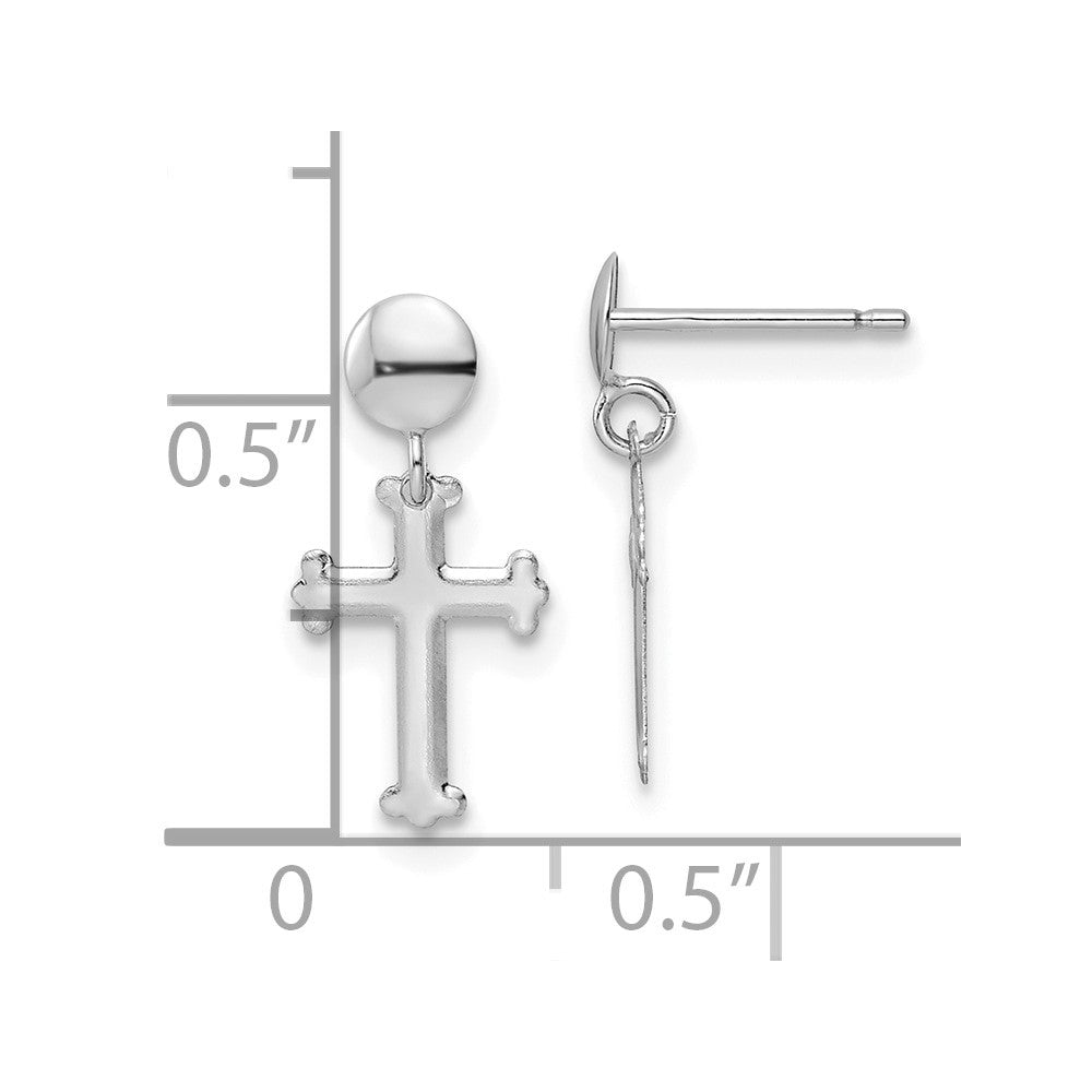 14K White Gold Polished Cross Dangle Earrings